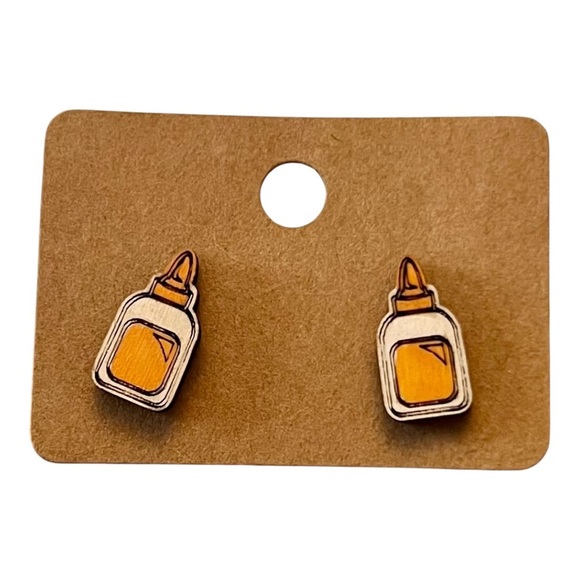 Handmade Back-to-School Wooden Stud Earrings – Multiple Designs - Picture 9 of 16